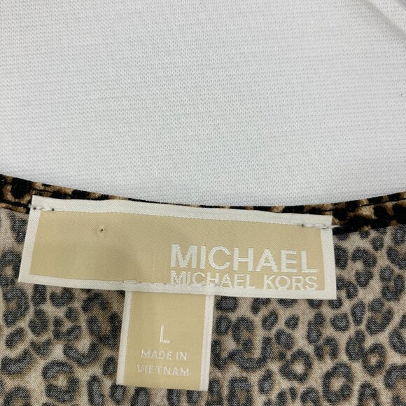Michael Michael Kors Large Brown Leopard Print Long Sleeve Surplice Top Office - Picture 2 of 8